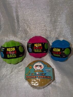 Crazy Fun Fuzz Balls In Green, Pink & Blue With Omg Squishy Dumpling